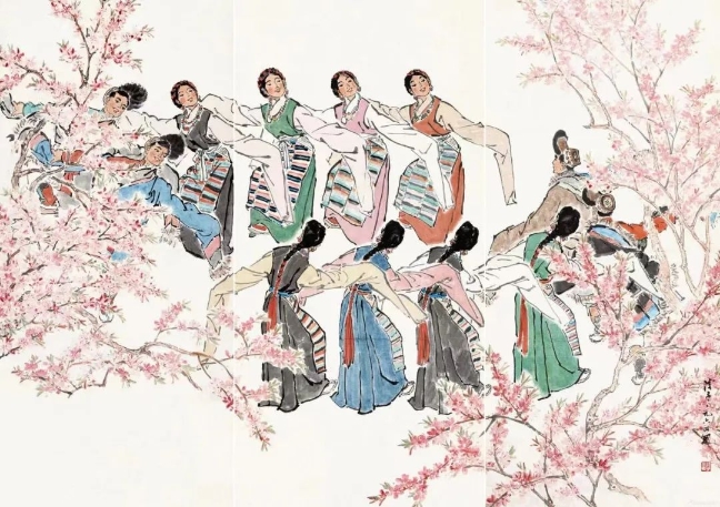 葉淺予高原之春紙本設色211cm×98cm、211cm×105cm、211cm×98cm1964年